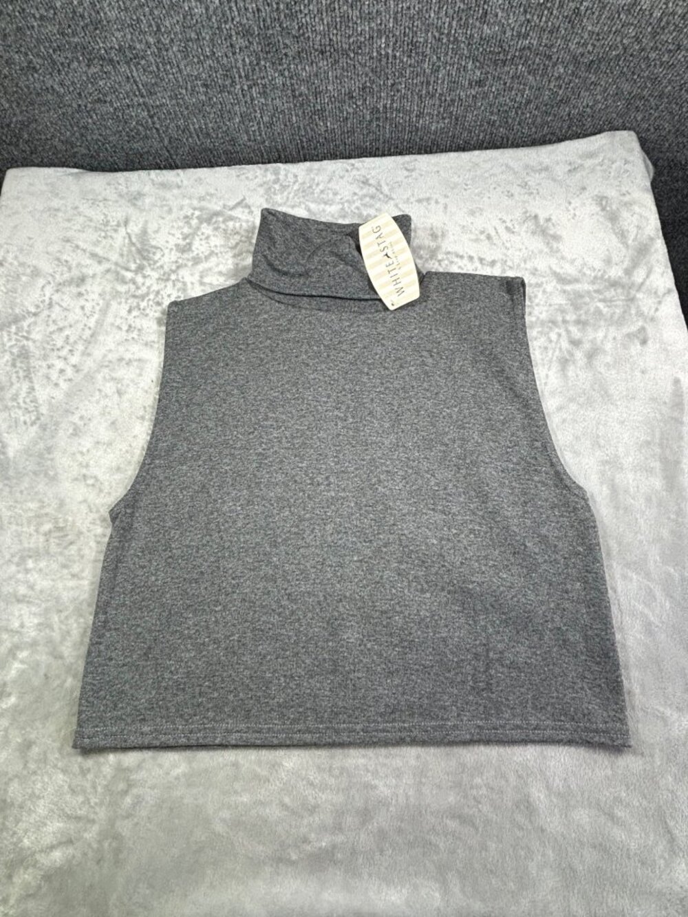 White Stag Crop Top Women's L/XL Grey Sleeveless Turtle Neck